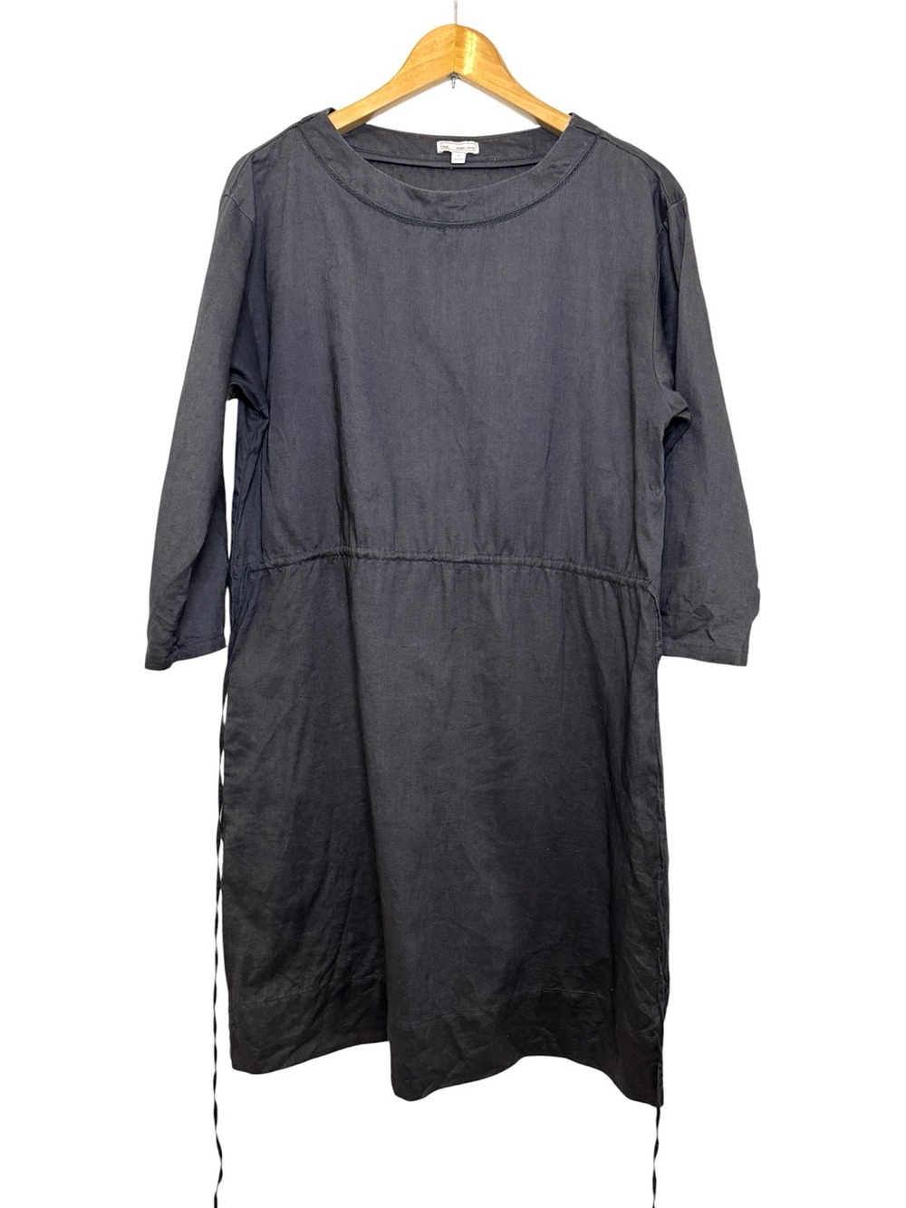 Gap Womens Relaxed Fit Ramie 3/4 Sleeve Dress Size 6 Soft Black Tie Pockets